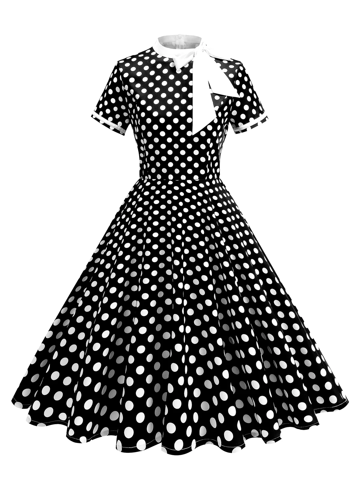 Tonval 1950s Vintage Party Birthday Dress Summer Clothing for Women Bow Neck Polka Dot Print Midi Swing Dresses