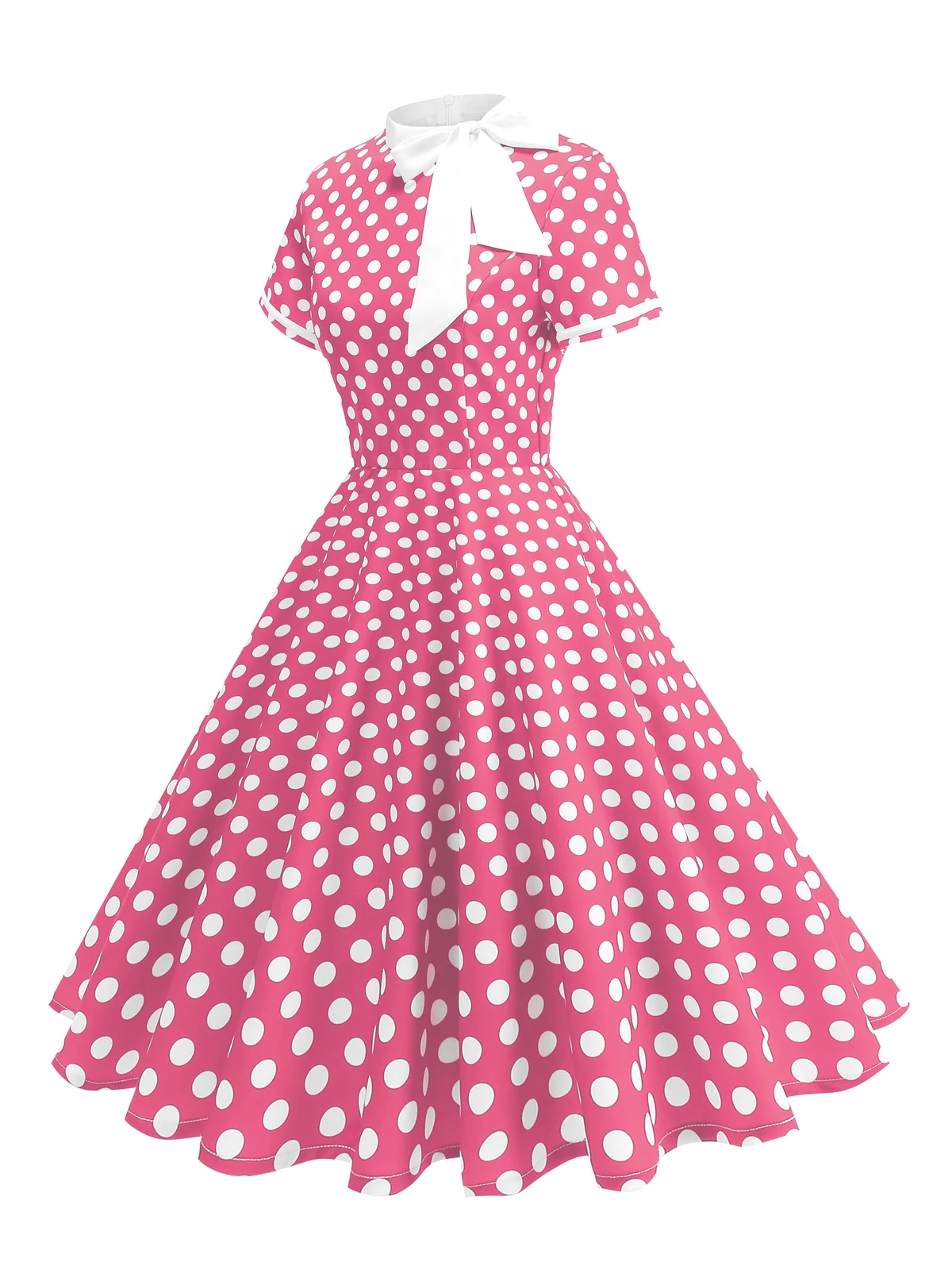 Tonval 1950s Vintage Party Birthday Dress Summer Clothing for Women Bow Neck Polka Dot Print Midi Swing Dresses