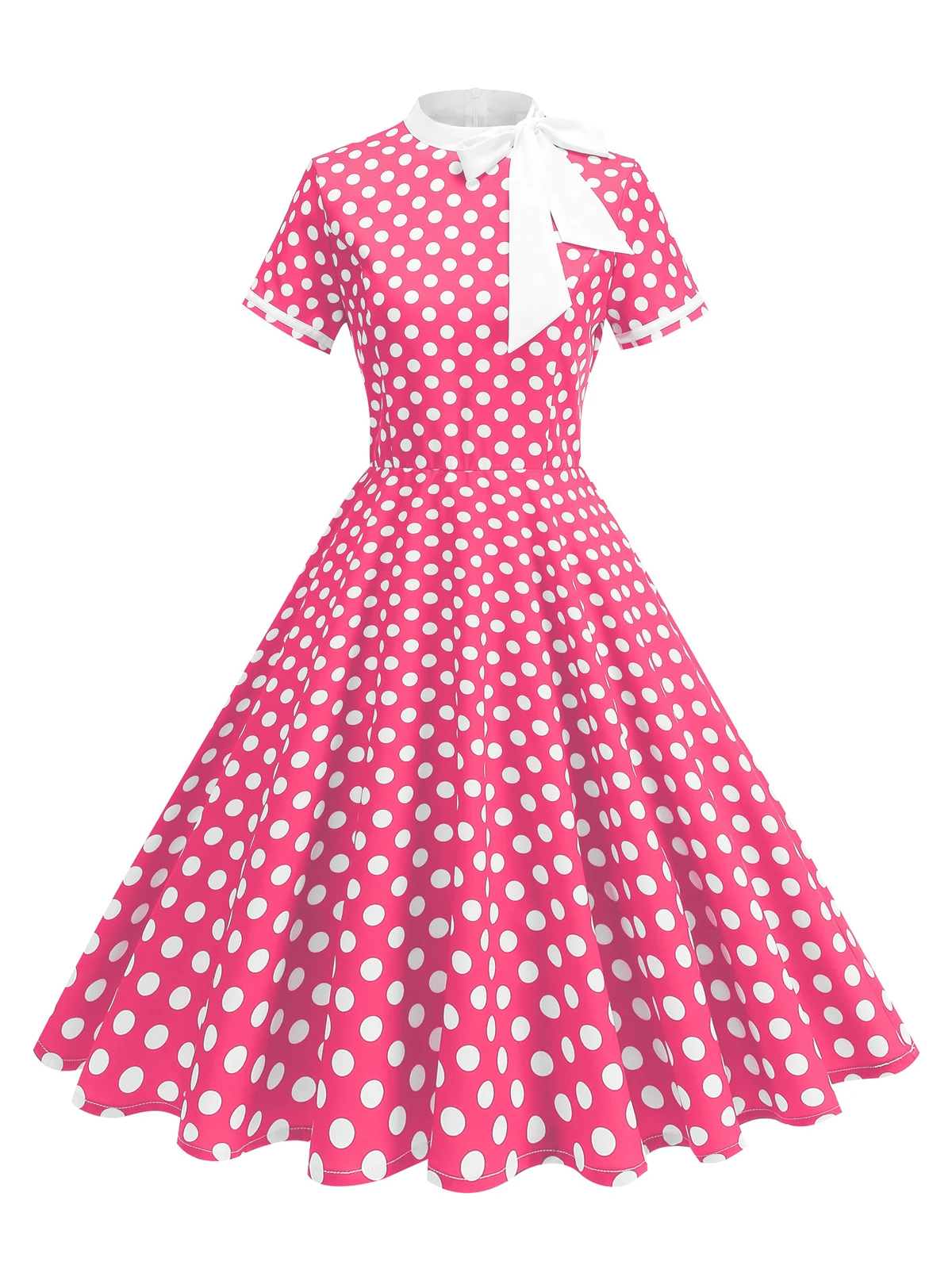 Tonval 1950s Vintage Party Birthday Dress Summer Clothing for Women Bow Neck Polka Dot Print Midi Swing Dresses