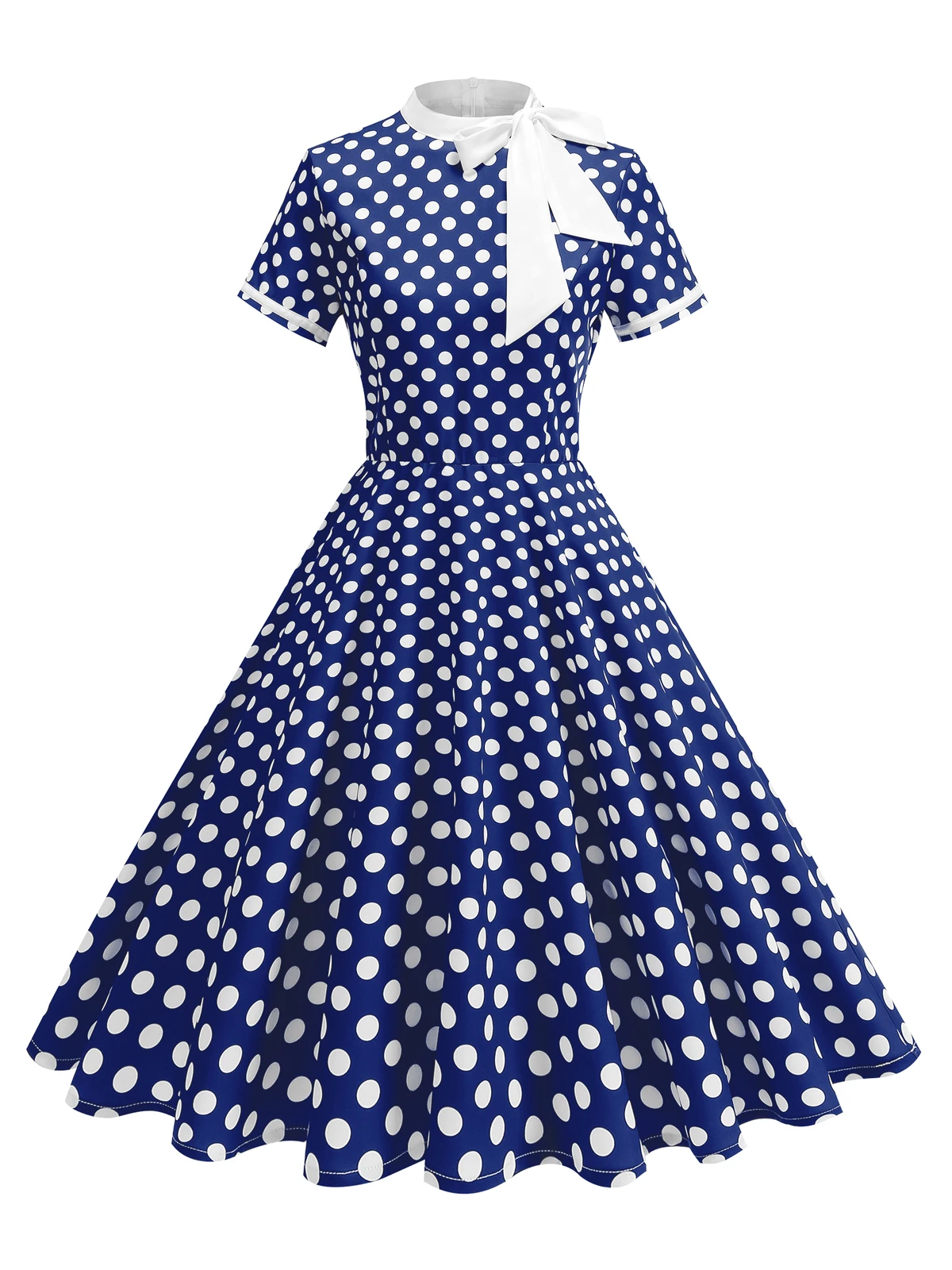 Tonval 1950s Vintage Party Birthday Dress Summer Clothing for Women Bow Neck Polka Dot Print Midi Swing Dresses