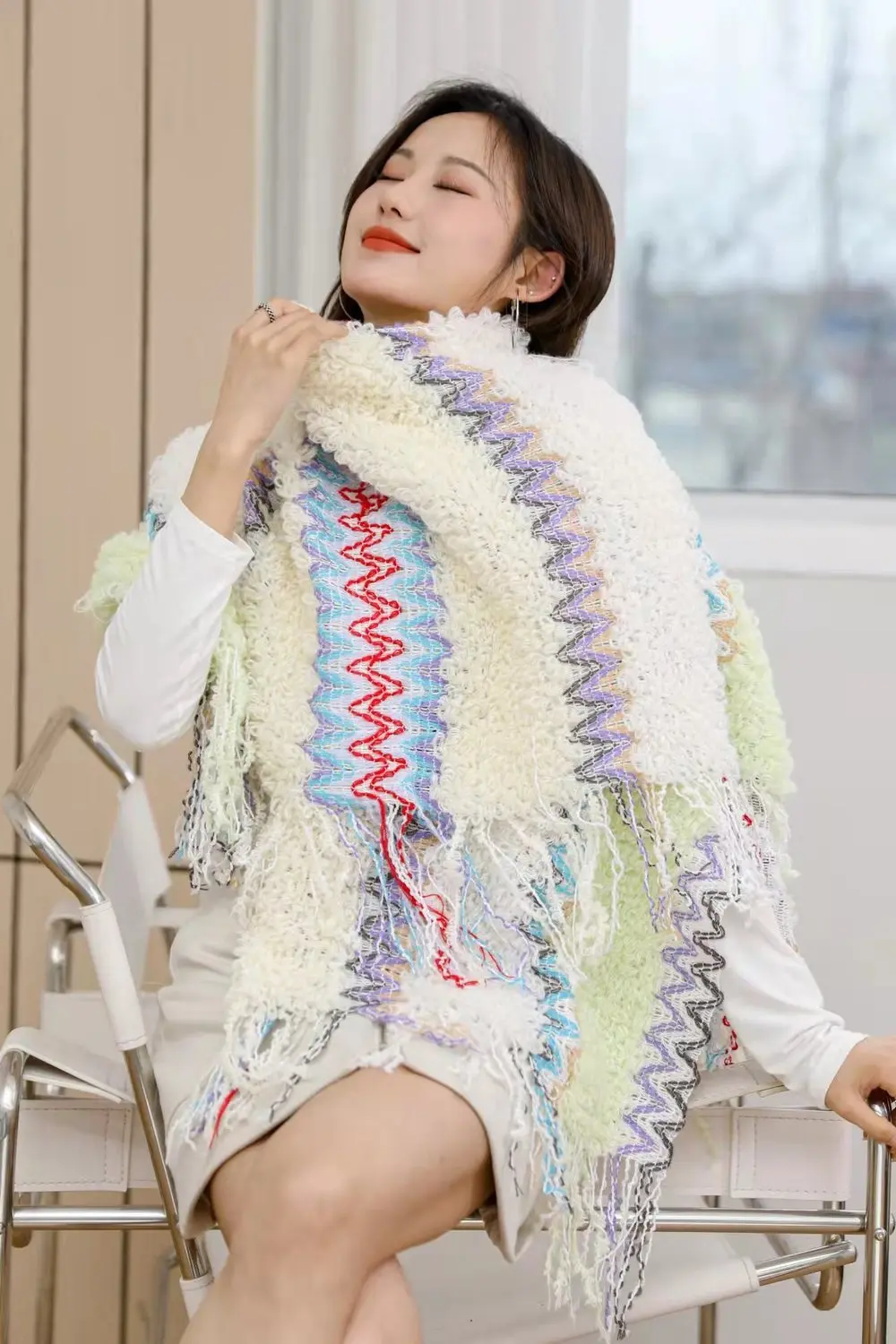 Ethnic Style Cape Oversized Sweater Jacket Women Fashion New Loose Patchwork Warm Long Scarf Knitted Cardigan Woman