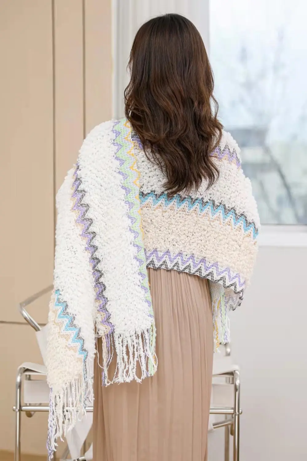 Ethnic Style Cape Oversized Sweater Jacket Women Fashion New Loose Patchwork Warm Long Scarf Knitted Cardigan Woman