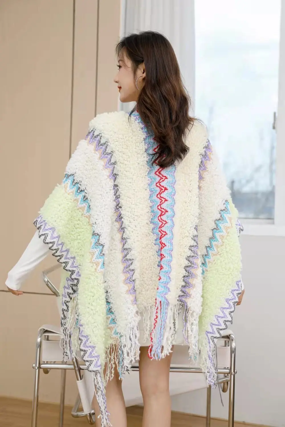 Ethnic Style Cape Oversized Sweater Jacket Women Fashion New Loose Patchwork Warm Long Scarf Knitted Cardigan Woman
