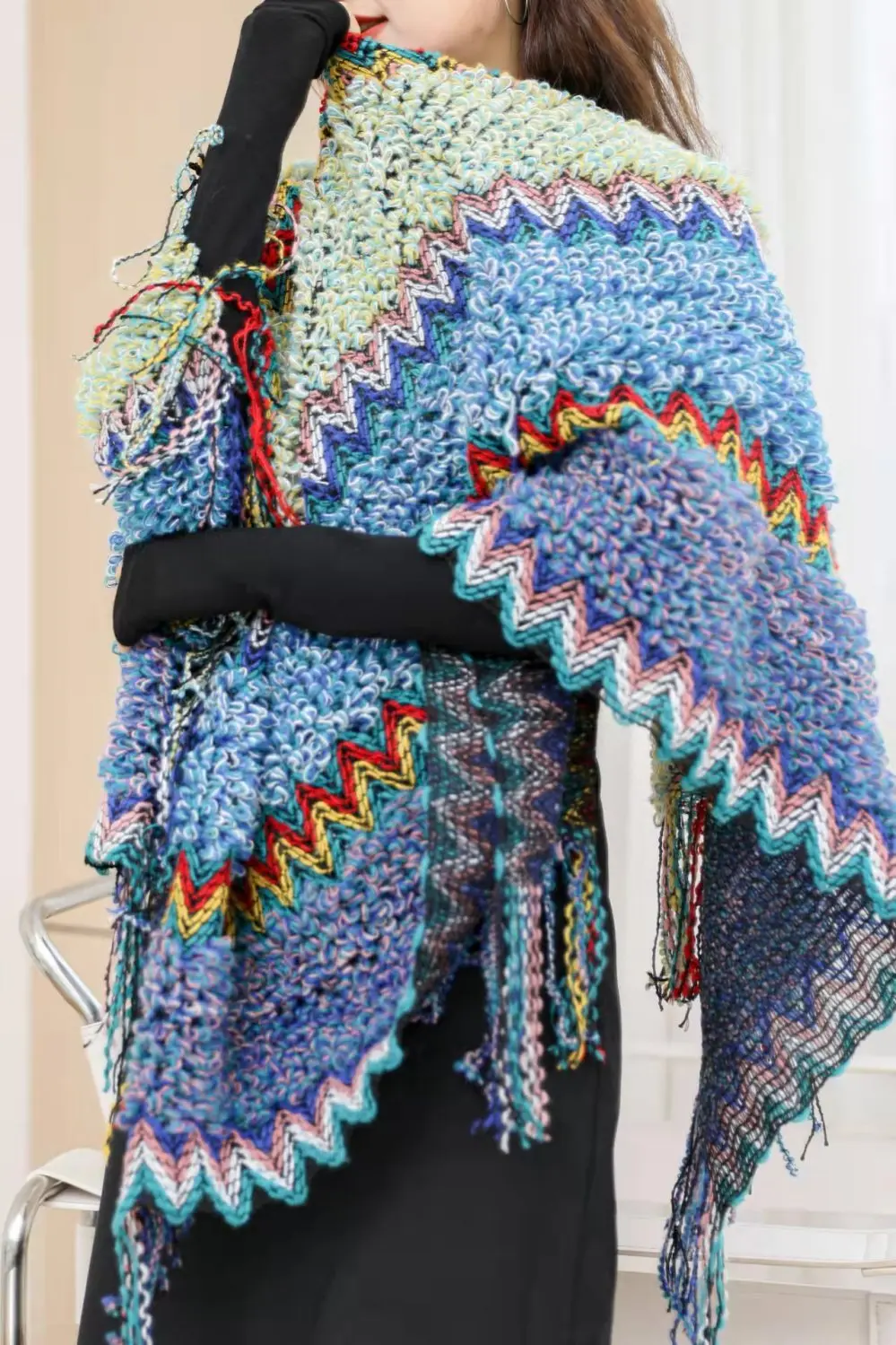 Ethnic Style Cape Oversized Sweater Jacket Women Fashion New Loose Patchwork Warm Long Scarf Knitted Cardigan Woman
