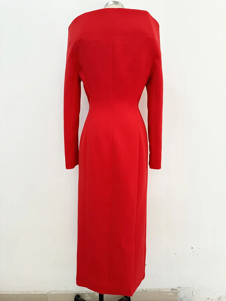 Black Red Color Women Long Sleeve Sexy Off the Shoulder Bodycon Mid-calf Evening Party Dress Celebrity Red Carpet Outfit