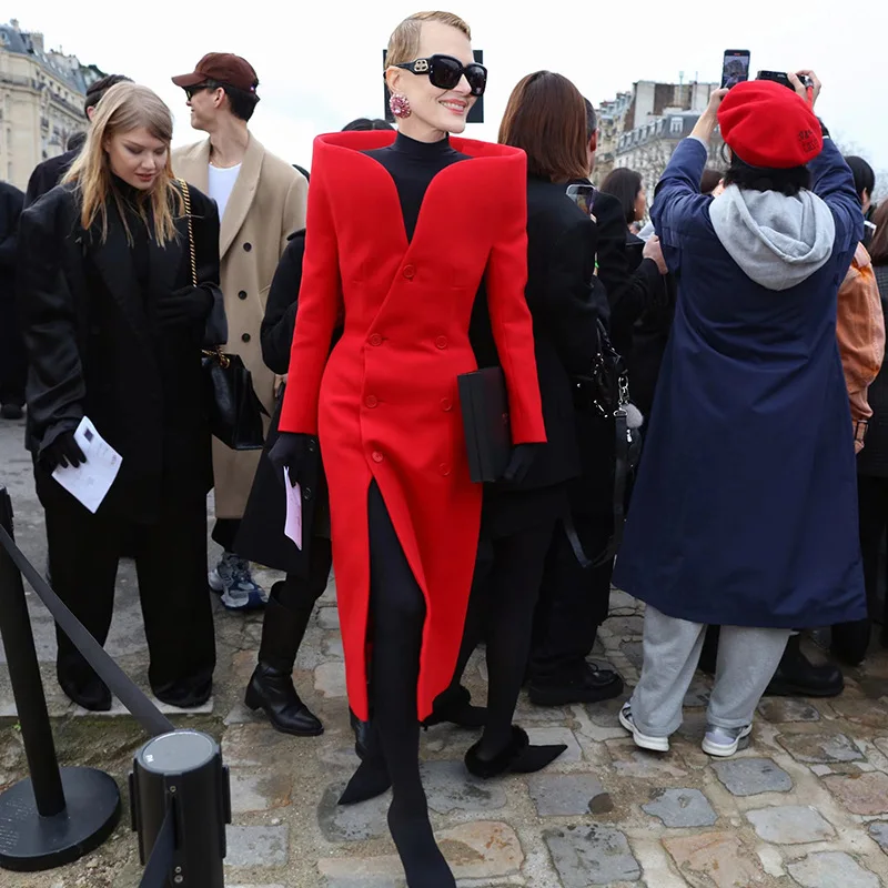 Black Red Color Women Long Sleeve Sexy Off the Shoulder Bodycon Mid-calf Evening Party Dress Celebrity Red Carpet Outfit