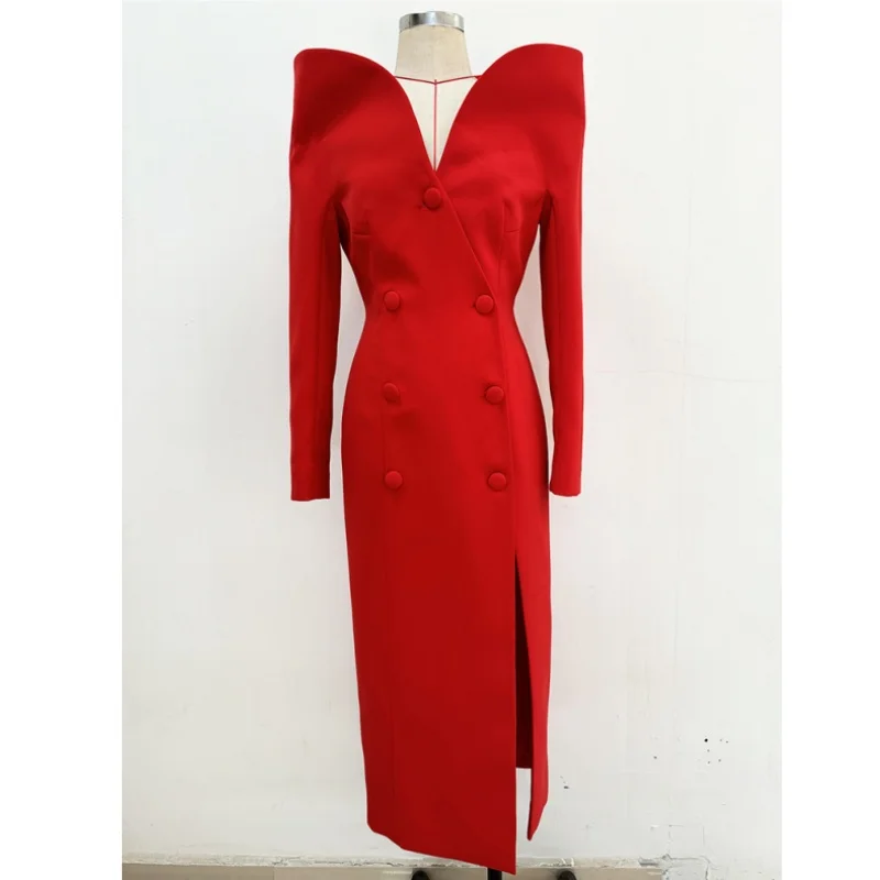 Black Red Color Women Long Sleeve Sexy Off the Shoulder Bodycon Mid-calf Evening Party Dress Celebrity Red Carpet Outfit