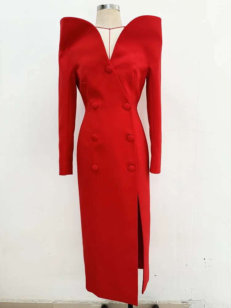 Black Red Color Women Long Sleeve Sexy Off the Shoulder Bodycon Mid-calf Evening Party Dress Celebrity Red Carpet Outfit