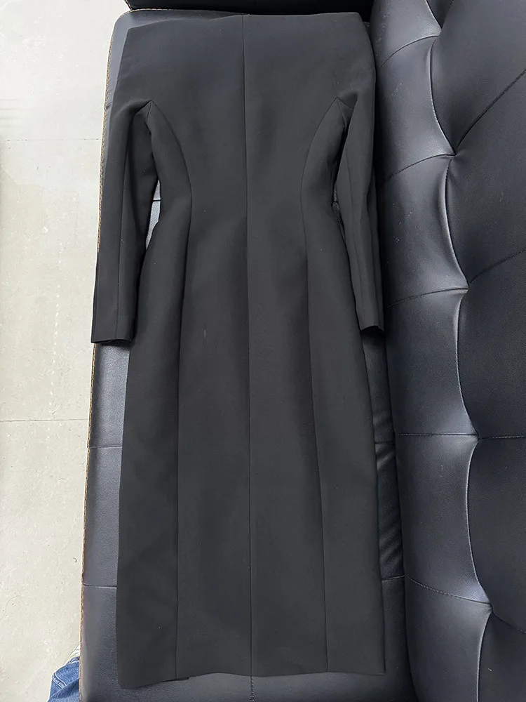Black Red Color Women Long Sleeve Sexy Off the Shoulder Bodycon Mid-calf Evening Party Dress Celebrity Red Carpet Outfit