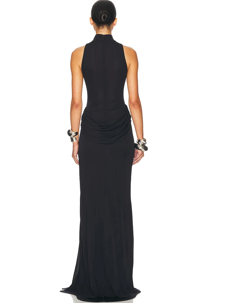 JULISSA MO Sexy High Slit Turtleneck Women Maxi Dress White Sleeveless High Waist Dress Femme Summer Slim Elegant Party Clubwear
