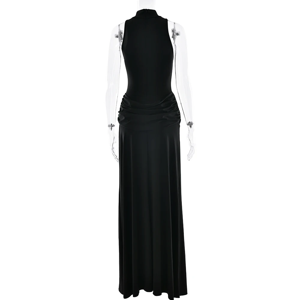 JULISSA MO Sexy High Slit Turtleneck Women Maxi Dress White Sleeveless High Waist Dress Femme Summer Slim Elegant Party Clubwear