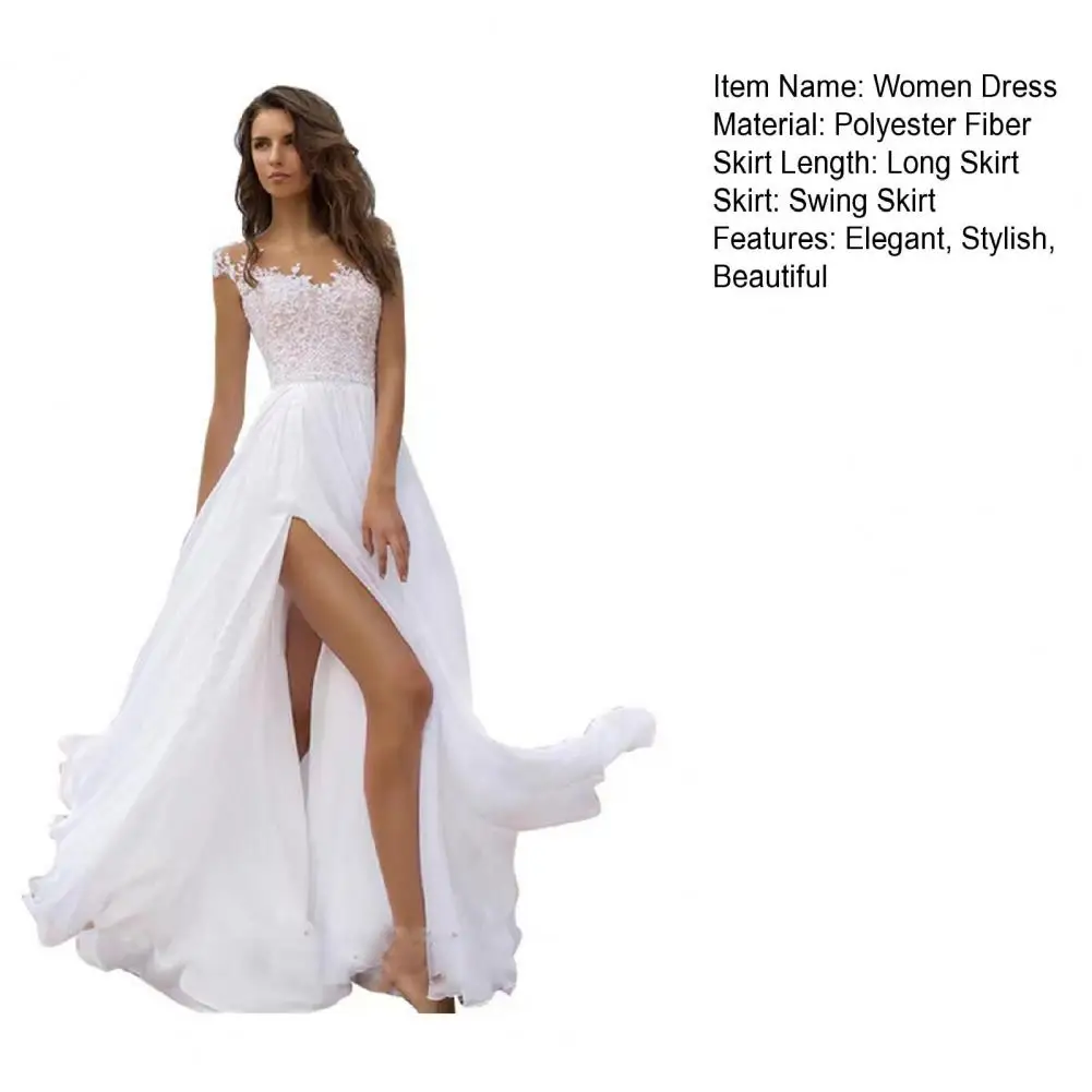 Elegant Evening Gown for Women Elegant Lace V-neck Wedding Dress for Bride Chiffon Evening Gown with Slit Boho Beach for Prom