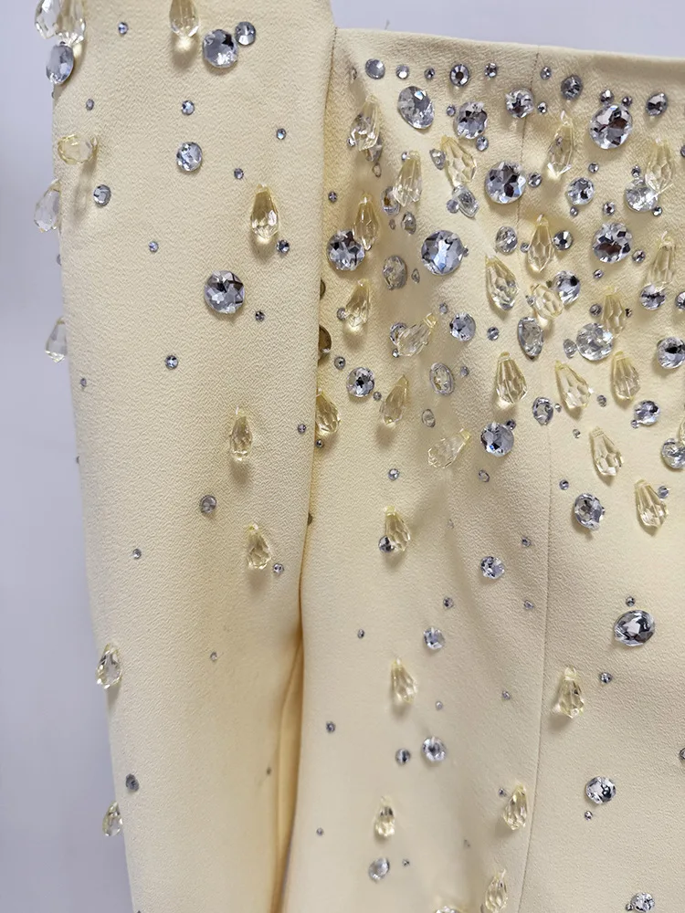 HIGH QUALITY Newest Fashion 2026 Designer Vestido Women's Square Collar Beading Diamonds Long Sleeve Maxi Dress