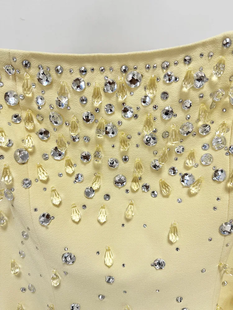 HIGH QUALITY Newest Fashion 2026 Designer Vestido Women's Square Collar Beading Diamonds Long Sleeve Maxi Dress