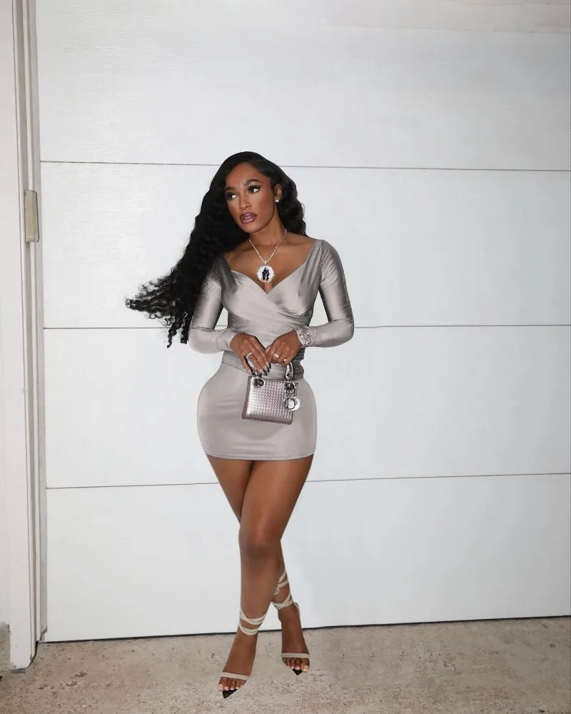 Women Casual Solid 2 Piece Set Tracksuits Wrapped Off Shoulder Long Sleeve Shirts Crop Top + Peach Hips Mini Skirts Streetwear