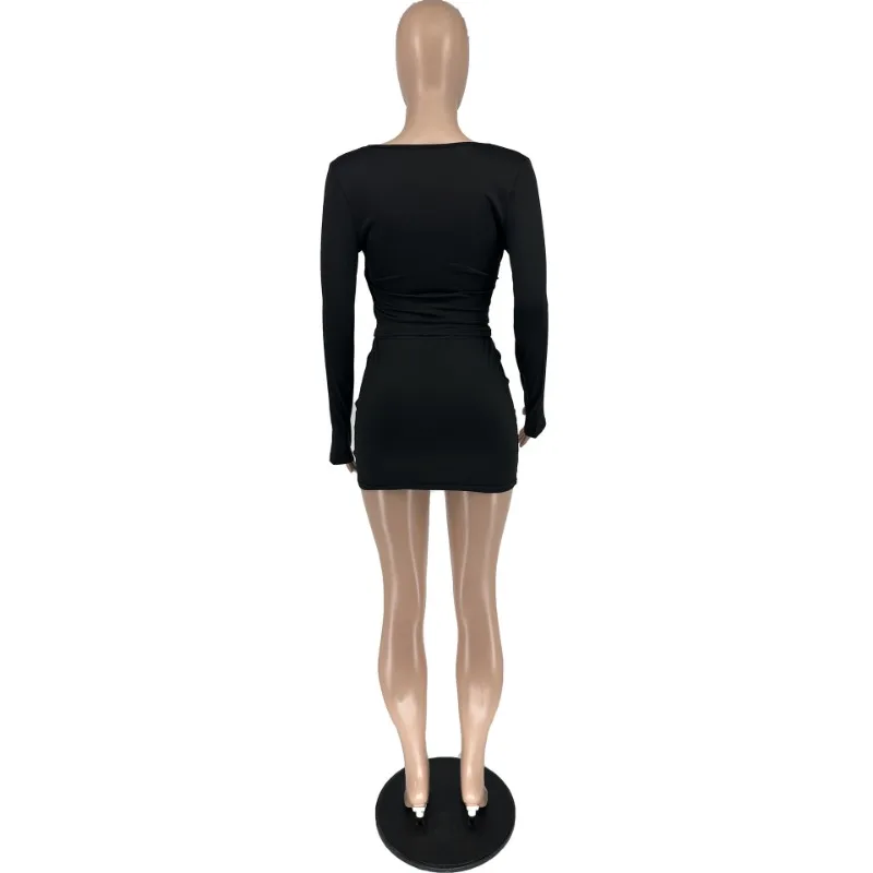 Women Casual Solid 2 Piece Set Tracksuits Wrapped Off Shoulder Long Sleeve Shirts Crop Top + Peach Hips Mini Skirts Streetwear