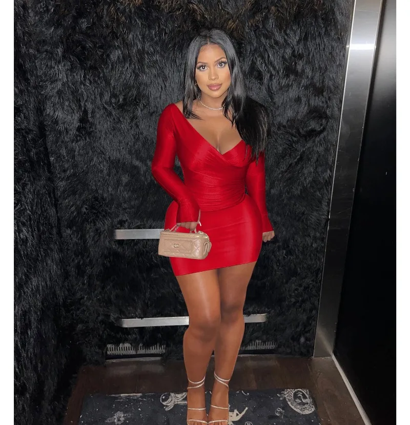 Women Casual Solid 2 Piece Set Tracksuits Wrapped Off Shoulder Long Sleeve Shirts Crop Top + Peach Hips Mini Skirts Streetwear