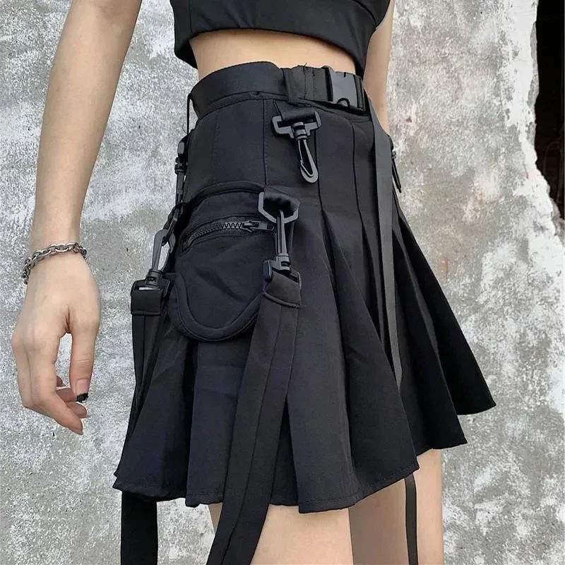 2026 Cargo Black Punk Gothic Skirt Woman Pleated Harajuku A-Line High Waist Mini Skirts Girl Preppy Style Women
