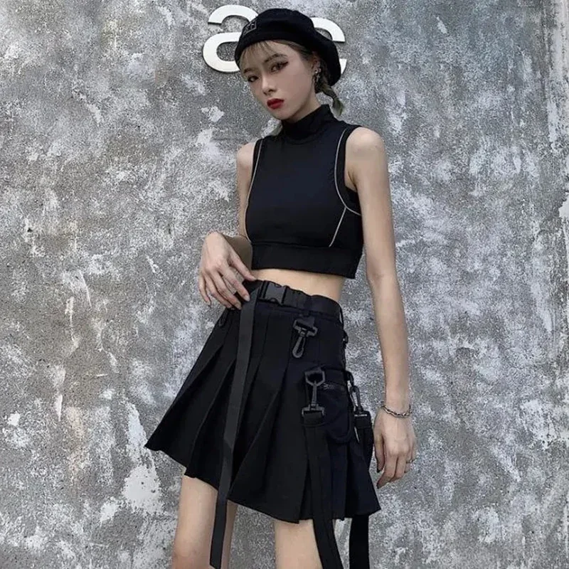 2026 Cargo Black Punk Gothic Skirt Woman Pleated Harajuku A-Line High Waist Mini Skirts Girl Preppy Style Women