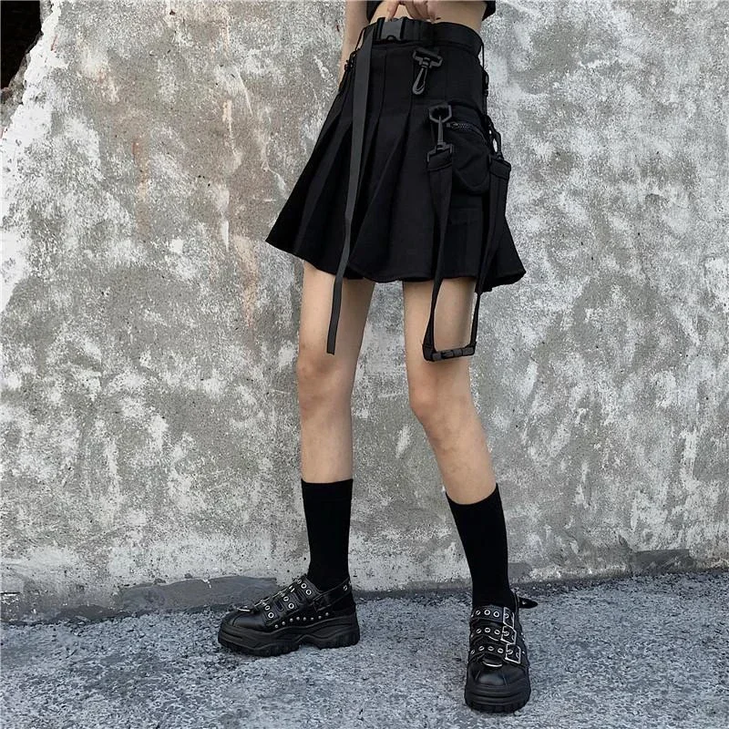 2026 Cargo Black Punk Gothic Skirt Woman Pleated Harajuku A-Line High Waist Mini Skirts Girl Preppy Style Women