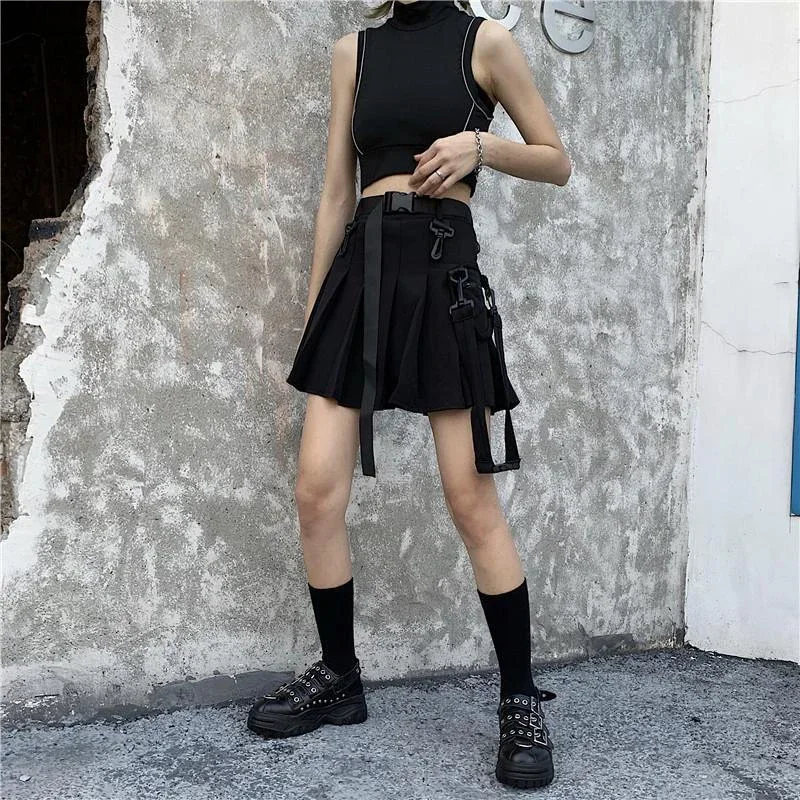 2026 Cargo Black Punk Gothic Skirt Woman Pleated Harajuku A-Line High Waist Mini Skirts Girl Preppy Style Women