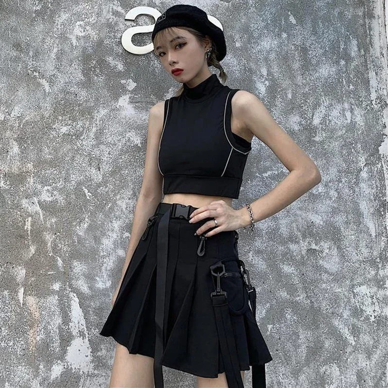 2026 Cargo Black Punk Gothic Skirt Woman Pleated Harajuku A-Line High Waist Mini Skirts Girl Preppy Style Women