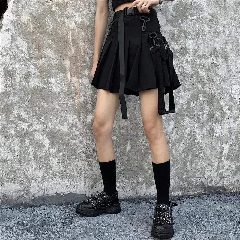2026 Cargo Black Punk Gothic Skirt Woman Pleated Harajuku A-Line High Waist Mini Skirts Girl Preppy Style Women