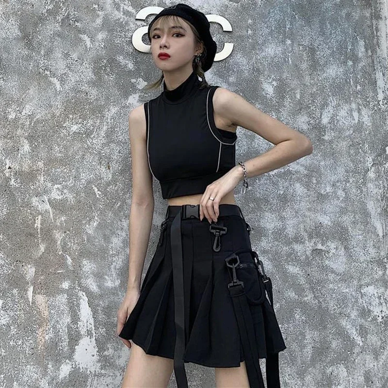2026 Cargo Black Punk Gothic Skirt Woman Pleated Harajuku A-Line High Waist Mini Skirts Girl Preppy Style Women