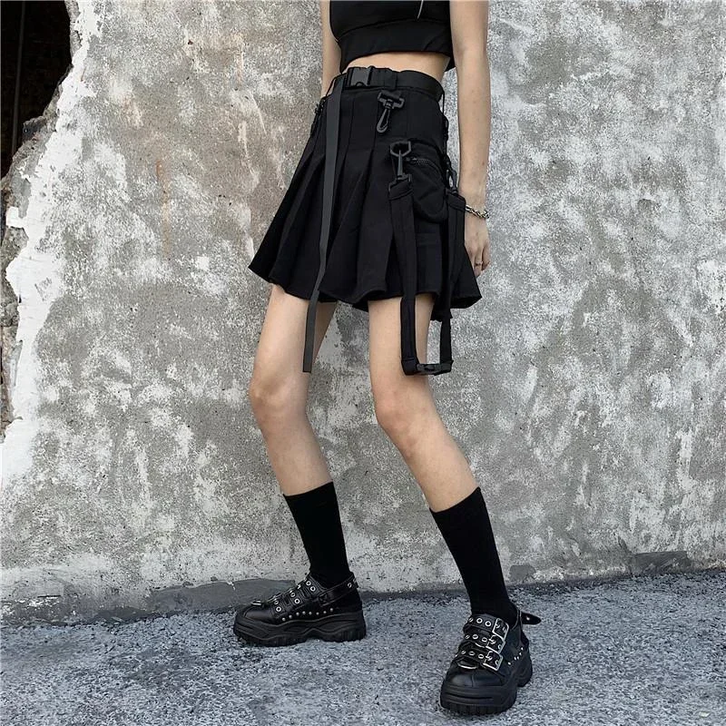 2026 Cargo Black Punk Gothic Skirt Woman Pleated Harajuku A-Line High Waist Mini Skirts Girl Preppy Style Women