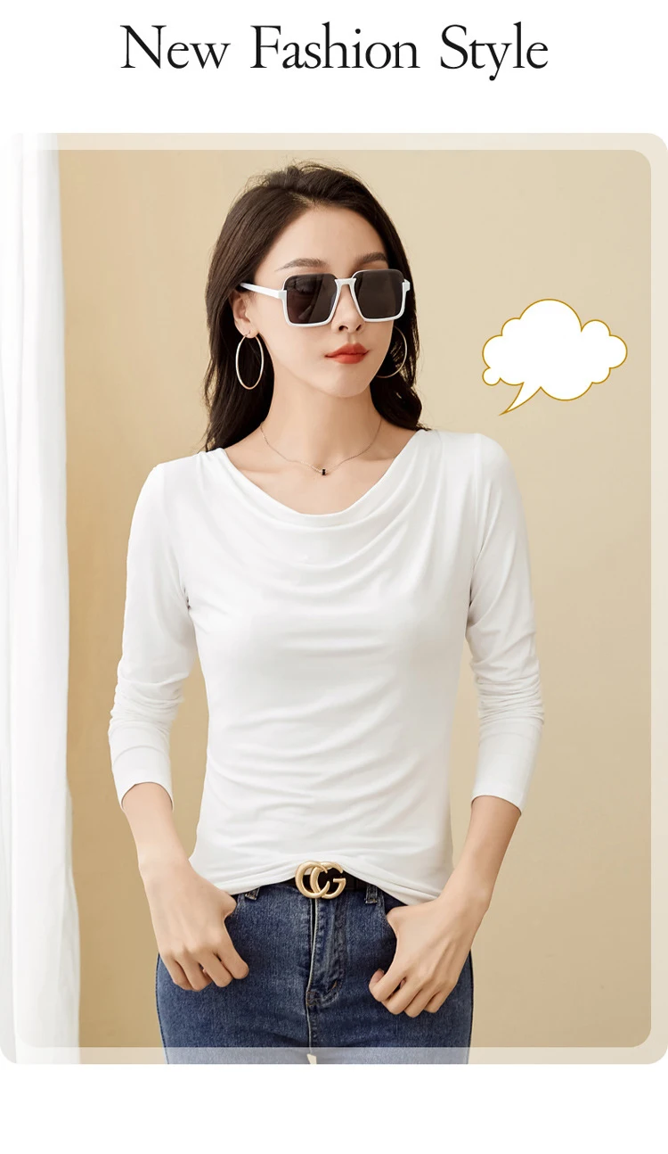 Korean Coffee Long Sleeved T-Shirt for Women's Autumn New High-End Cotton Fashion Plus V-Neck Casual Top