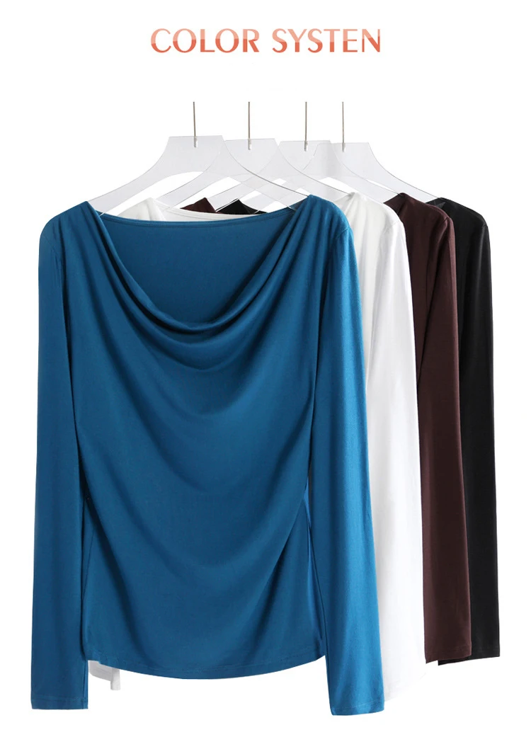 Korean Coffee Long Sleeved T-Shirt for Women's Autumn New High-End Cotton Fashion Plus V-Neck Casual Top