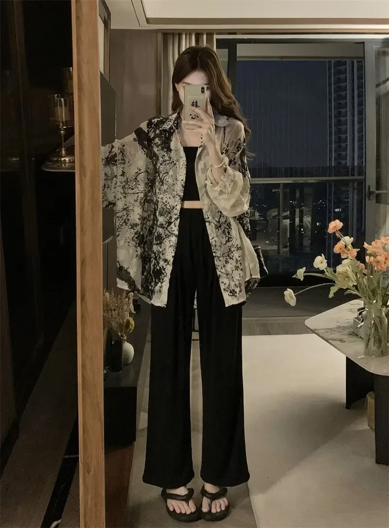2025 Long Sleeve Shirts Women Loose Tie Dye Gothic Streetwear Casual Tops Woman Blouses Vintage Fashion Design Shirts Female