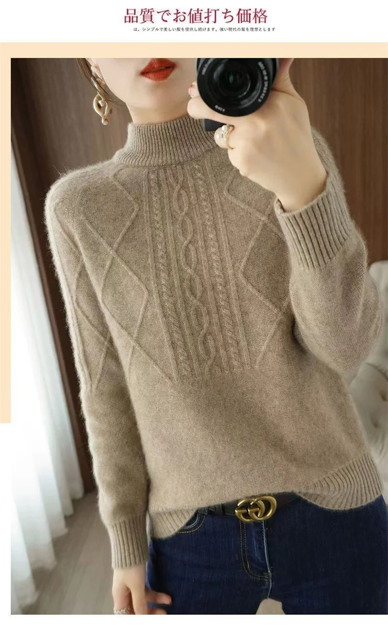 Autumn Winter Women Sweater Thicke Pullover Knit Loose Half High Collar Twists Sweater Versatile Female Tops Bottoming Shirt