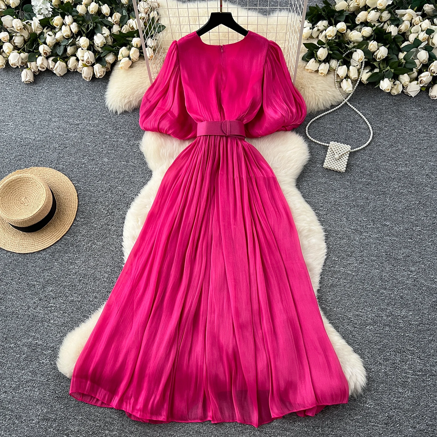 Vintage Elegant sweet puff sleeve split Dress A-line Chic Casual Beach Vacation Women Summer dresses