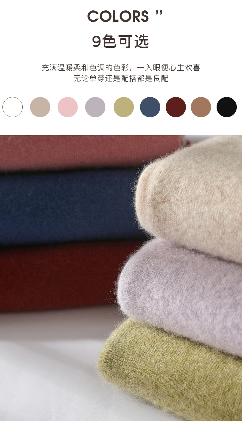 New 100% Merino Wool Sweater for Women Mock Collar Puff Sleeve Pullover Casual Knitted Top Female Autumn Winter Cashmere Warm