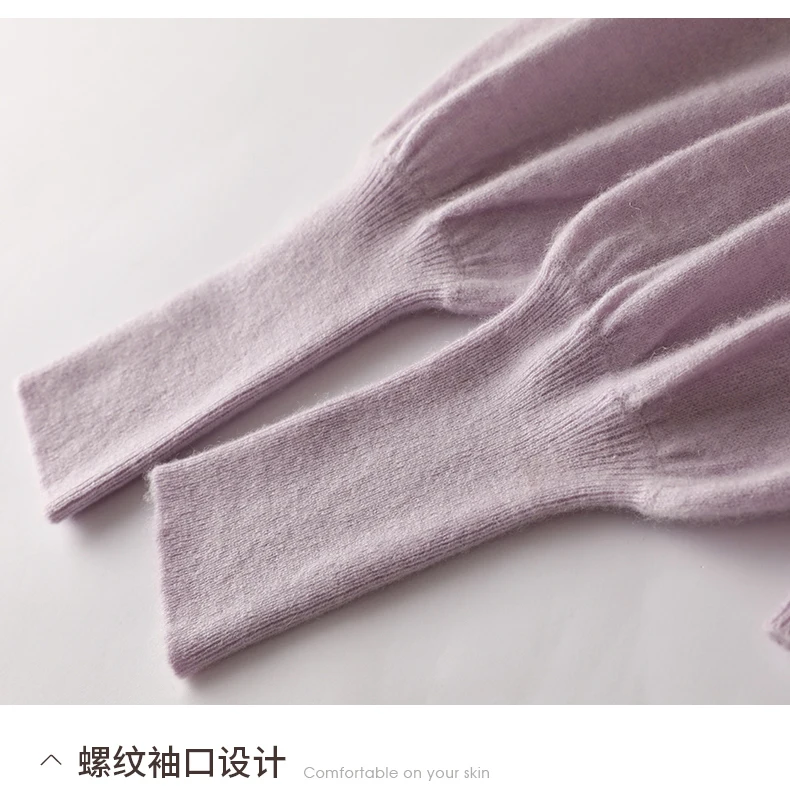 New 100% Merino Wool Sweater for Women Mock Collar Puff Sleeve Pullover Casual Knitted Top Female Autumn Winter Cashmere Warm
