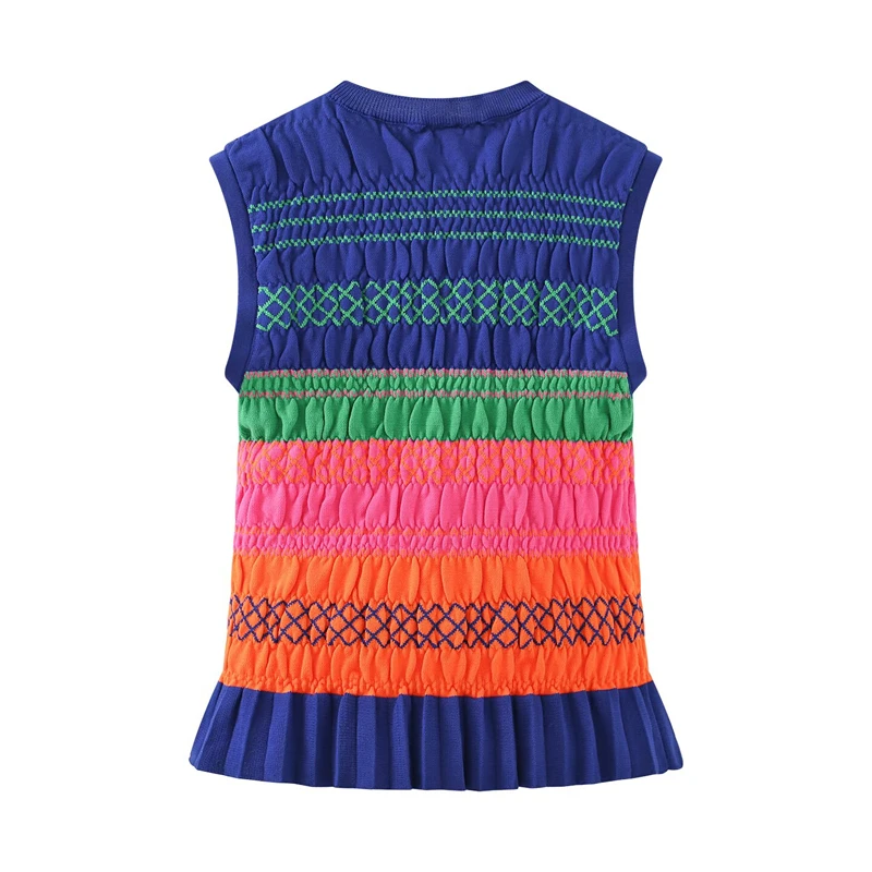 KEYANKETIAN 2025 New Women's Honeycomb Sleeveless Knitted Top Vest Sweet style Tiered O-Neck Sheath Pullover Striped Camisole