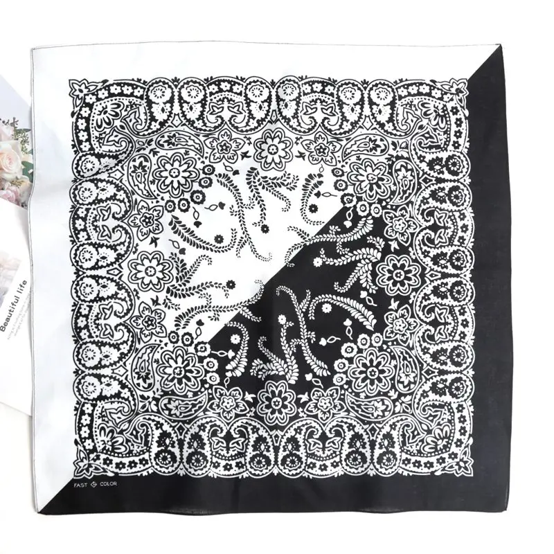 New High Quality Hip Hop 100% Cotton Bandana Square Scarf Black Paisley Riding Headband Printed Gifts for Women/Men/Boys/Girls