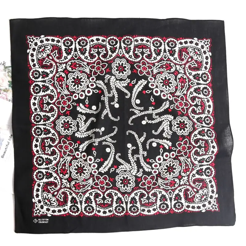 New High Quality Hip Hop 100% Cotton Bandana Square Scarf Black Paisley Riding Headband Printed Gifts for Women/Men/Boys/Girls