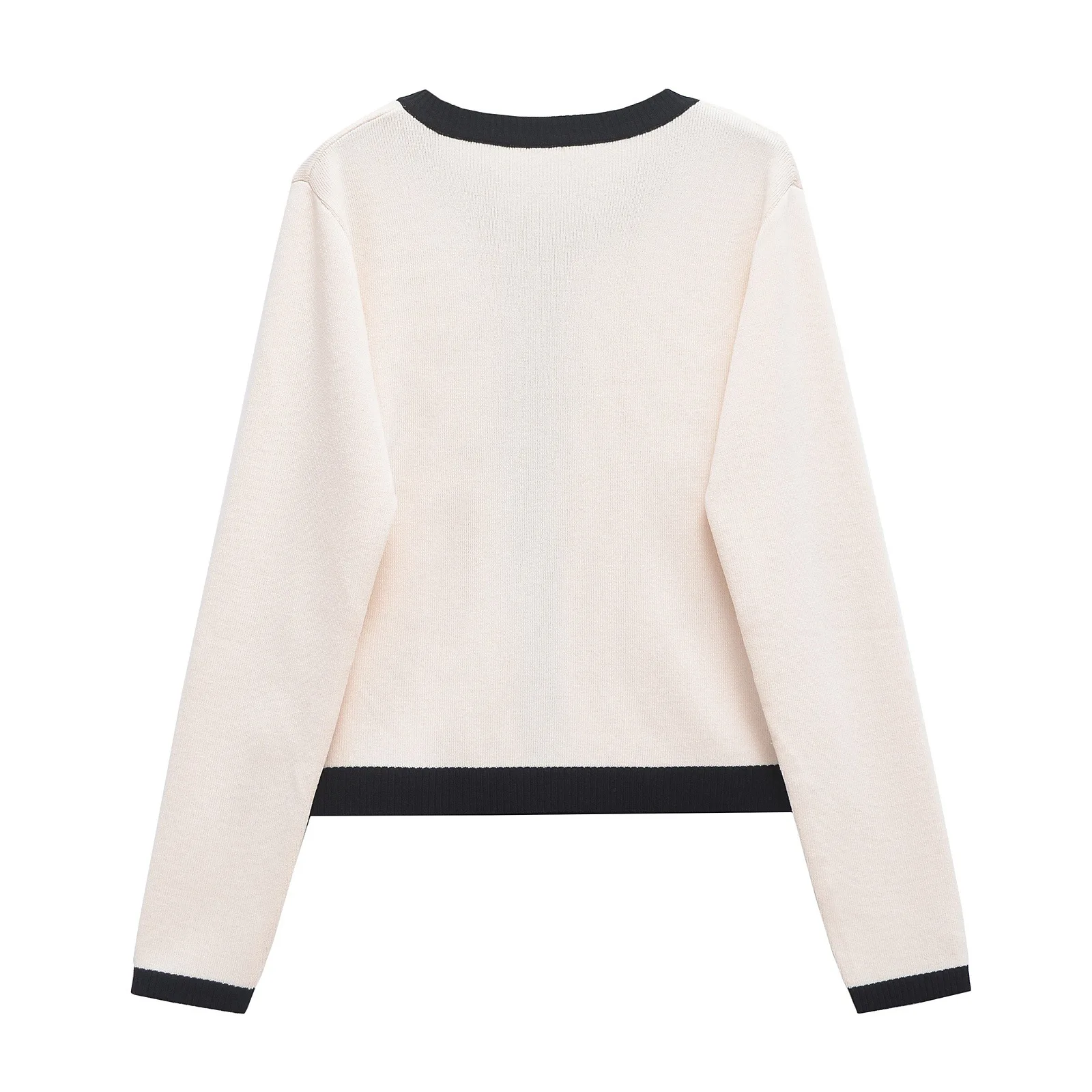 Fashion Contrast Elegant Cardigan Coat For Women Pocket Patchwork Ribbed Knitwear Sweater Top Female Loose Knit Cardigan