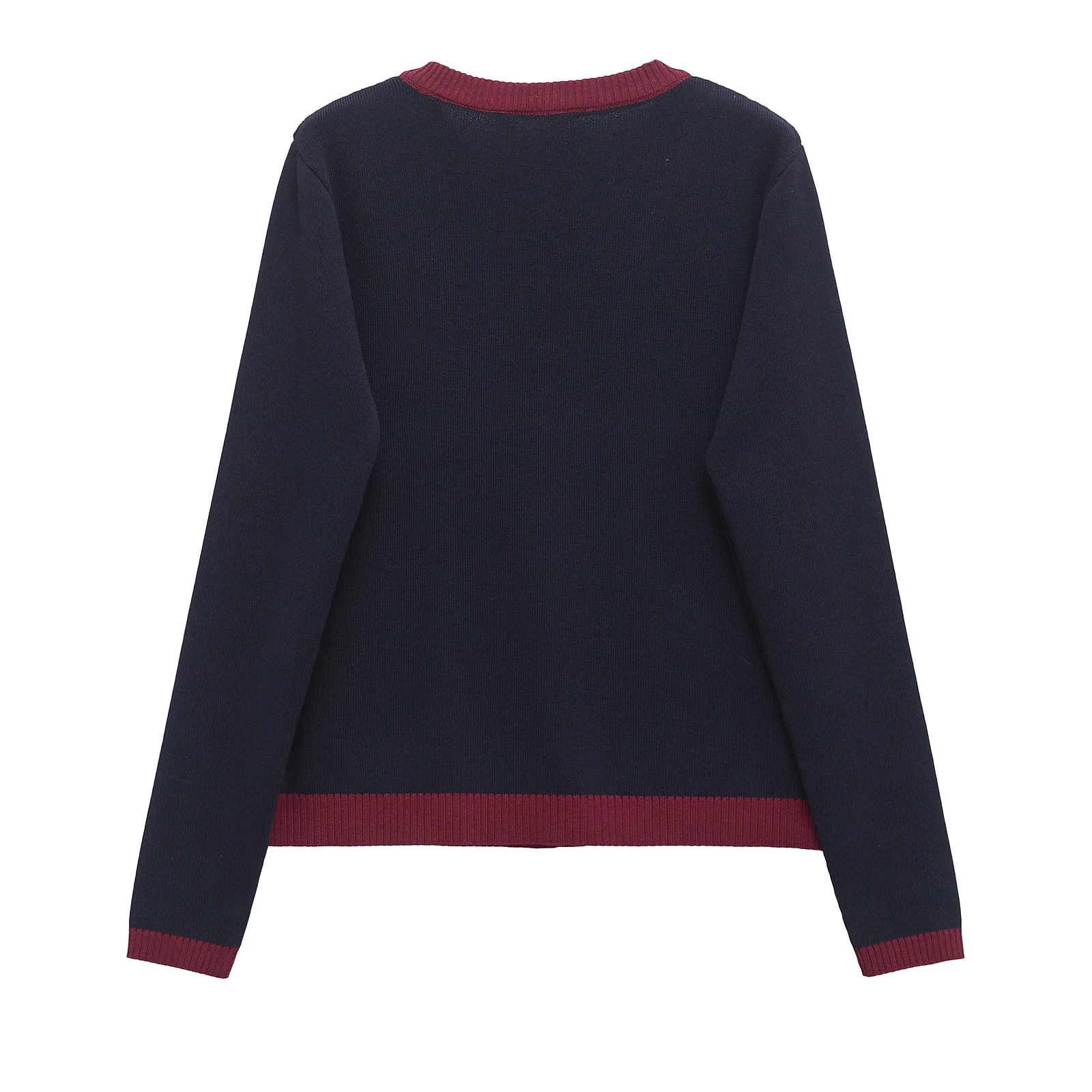 Fashion Contrast Elegant Cardigan Coat For Women Pocket Patchwork Ribbed Knitwear Sweater Top Female Loose Knit Cardigan