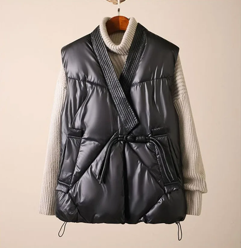 2025 New Cotton Down Winter Women's Vest Thicken V-neck Sleeveless Puffer Jacket Padded Female Warm Outerwear Women Clothing
