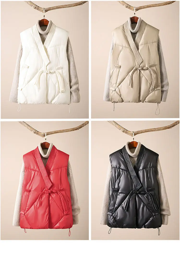 2025 New Cotton Down Winter Women's Vest Thicken V-neck Sleeveless Puffer Jacket Padded Female Warm Outerwear Women Clothing