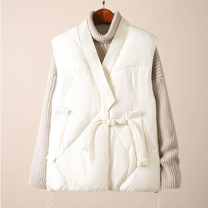 2025 New Cotton Down Winter Women's Vest Thicken V-neck Sleeveless Puffer Jacket Padded Female Warm Outerwear Women Clothing