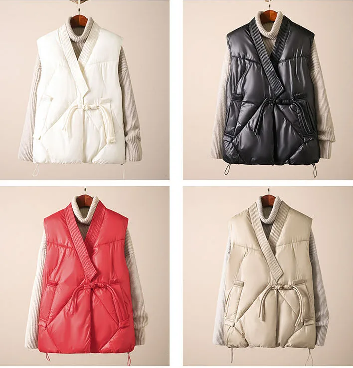 2025 New Cotton Down Winter Women's Vest Thicken V-neck Sleeveless Puffer Jacket Padded Female Warm Outerwear Women Clothing