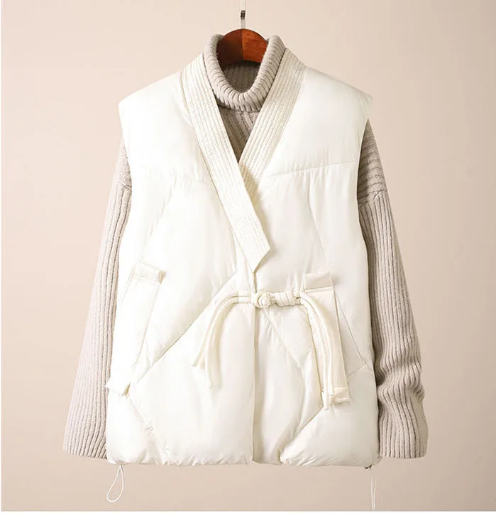 2025 New Cotton Down Winter Women's Vest Thicken V-neck Sleeveless Puffer Jacket Padded Female Warm Outerwear Women Clothing