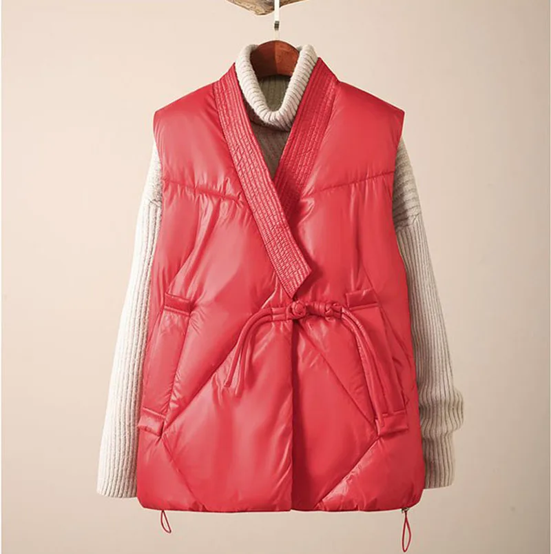 2025 New Cotton Down Winter Women's Vest Thicken V-neck Sleeveless Puffer Jacket Padded Female Warm Outerwear Women Clothing