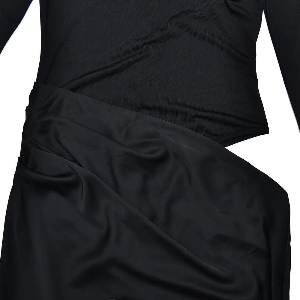 JULISSA MO Turtleneck Satin Sexy Hollow Out Zipper Women Maxi Dress Black Patchwork Long Sleeve Slim Elegant Party Evening Dress