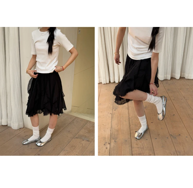Kawaii Black Mini Skirts Women Summer 2025 Japanese Y2k Beach Ruched Skirts Vintage Clothes Lace Chiffon Skirts Cute Clothes