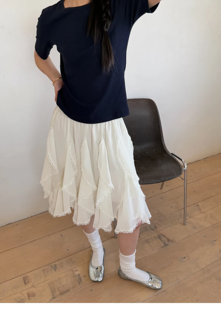 Kawaii Black Mini Skirts Women Summer 2025 Japanese Y2k Beach Ruched Skirts Vintage Clothes Lace Chiffon Skirts Cute Clothes